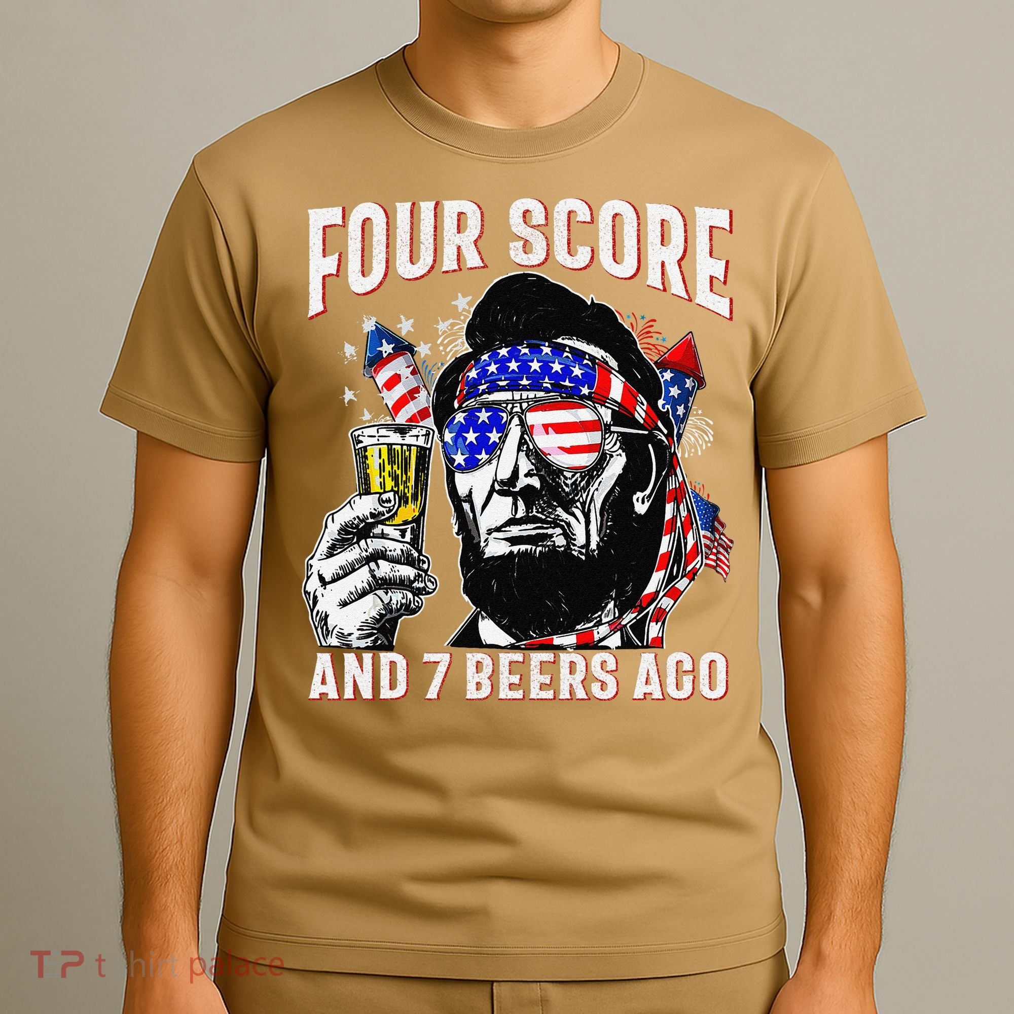 4th Of July Drinking Beer Patriot Four Score And 7 Beers Ago T-Shirt