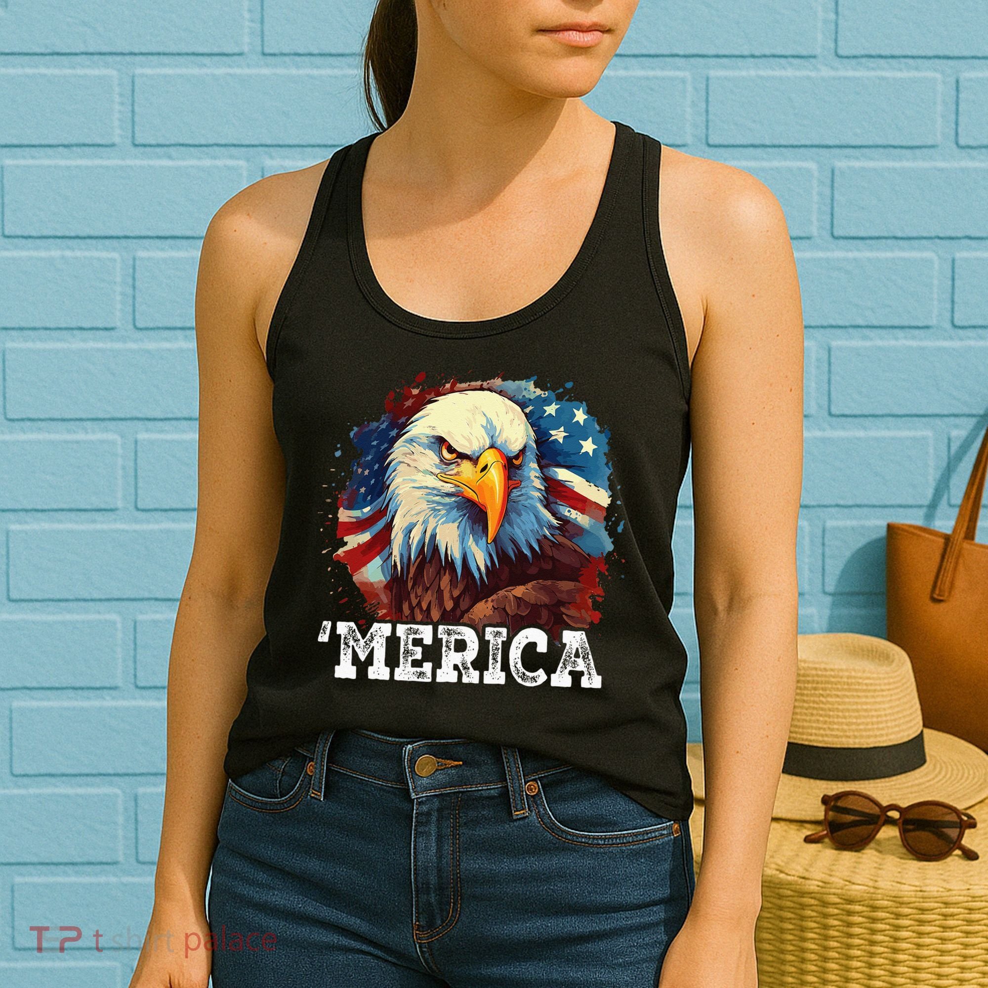 4th Of July Merica Bald Eagle USA Patriotic American Flag Women's Tank Top