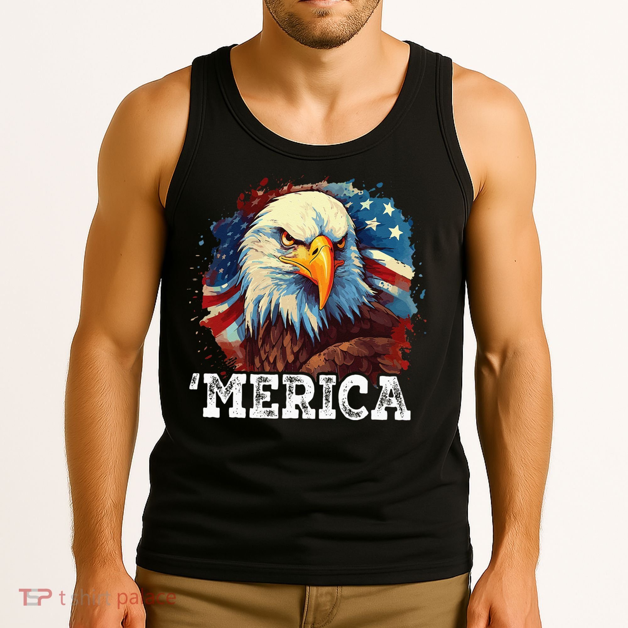 4th Of July Merica Bald Eagle USA Patriotic American Flag Tank Top