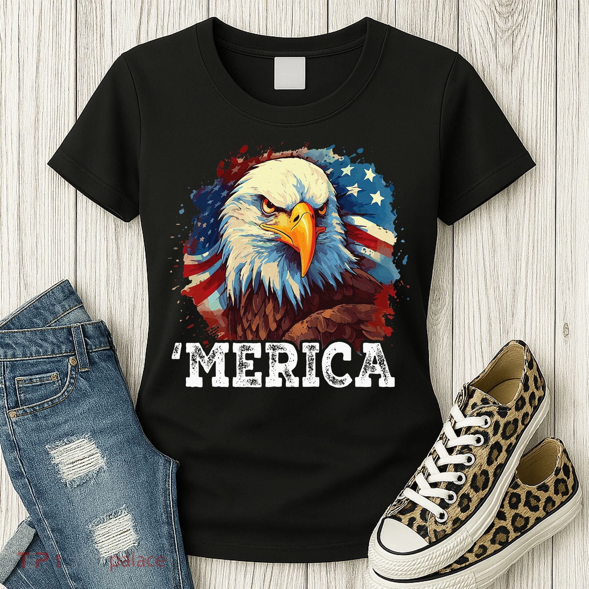 4th Of July Merica Bald Eagle USA Patriotic American Flag Women's T-Shirt