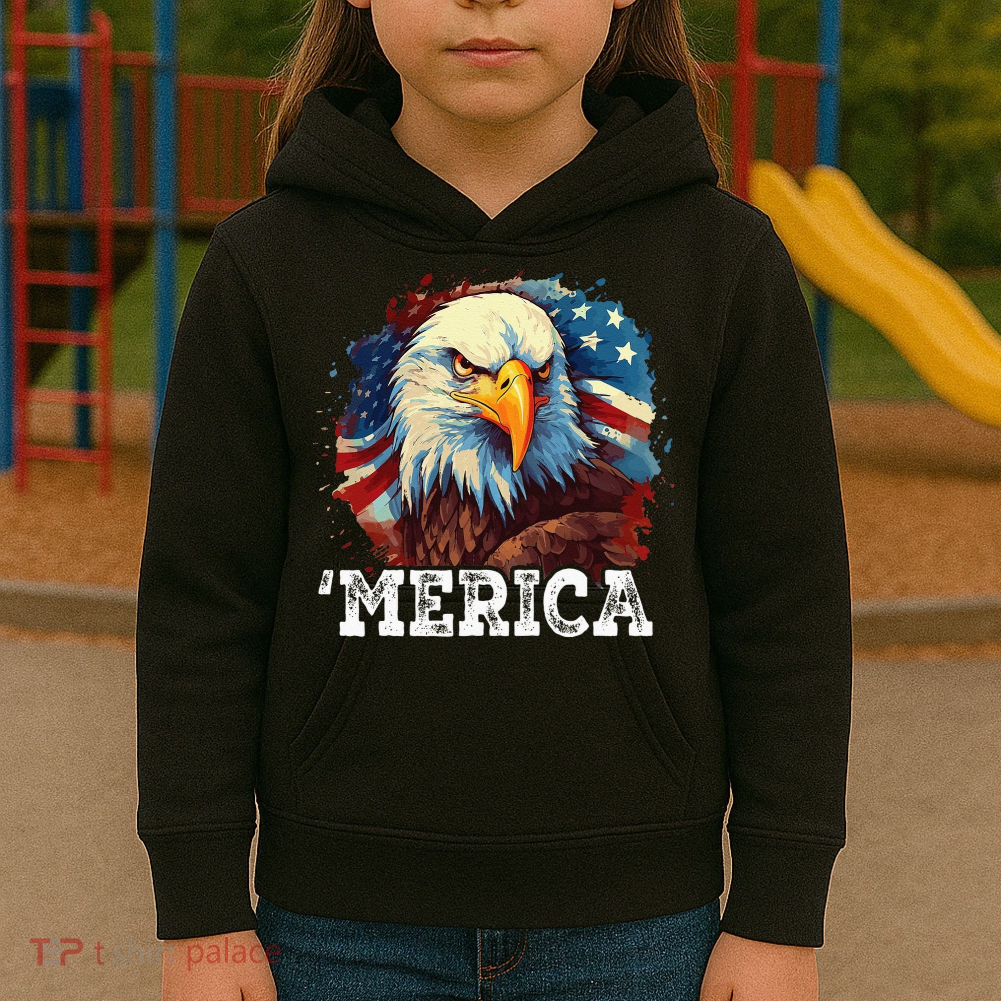4th Of July Merica Bald Eagle USA Patriotic American Flag Kids Hoodie