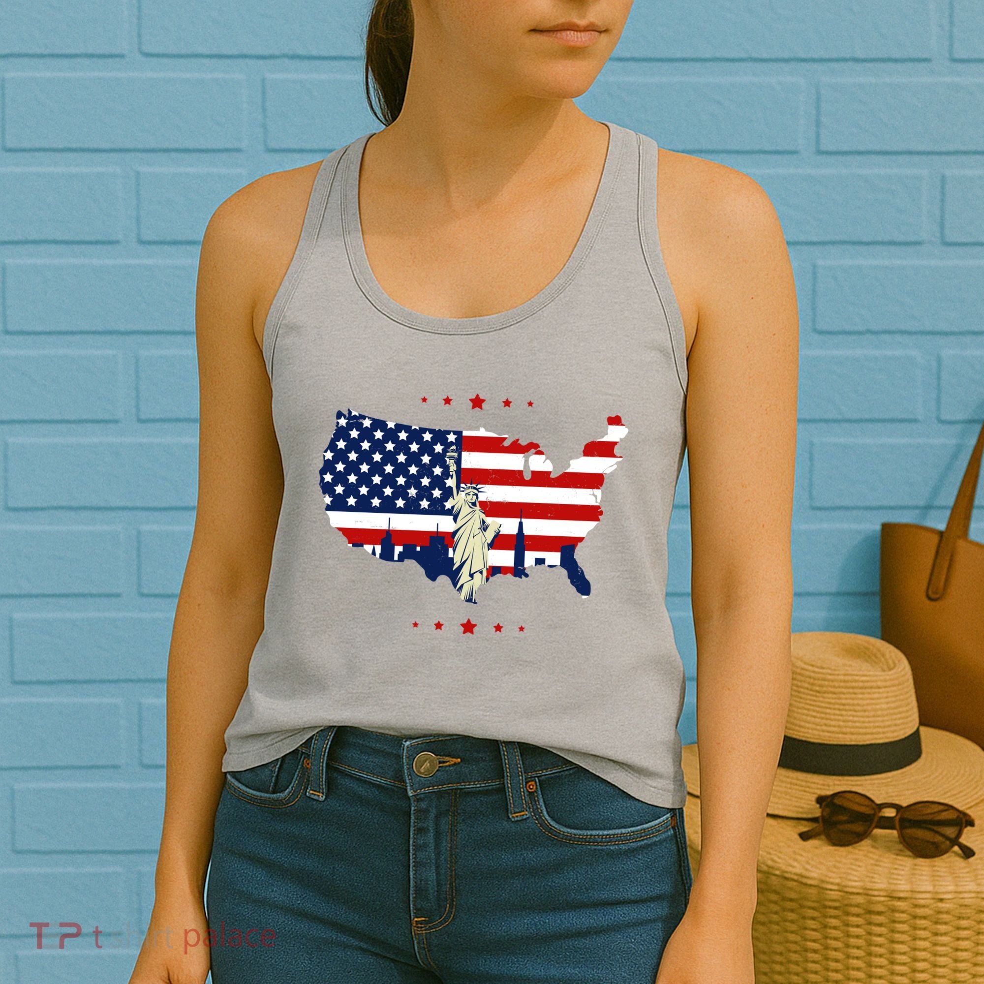 4th Of July American Flag Statue Of Liberty Women's Tank Top