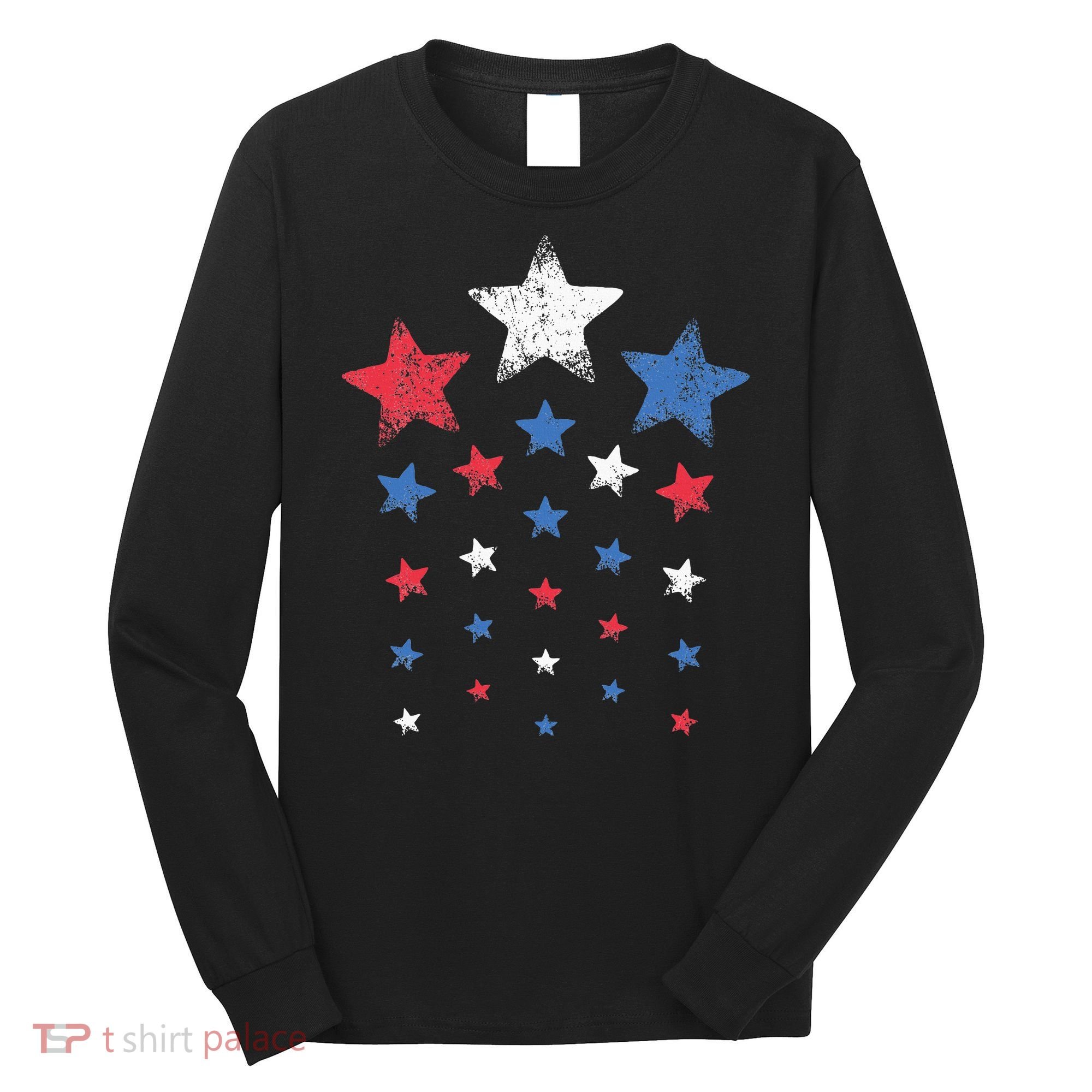 4th Of July Cute Red White Blue Stars Long Sleeve Shirt