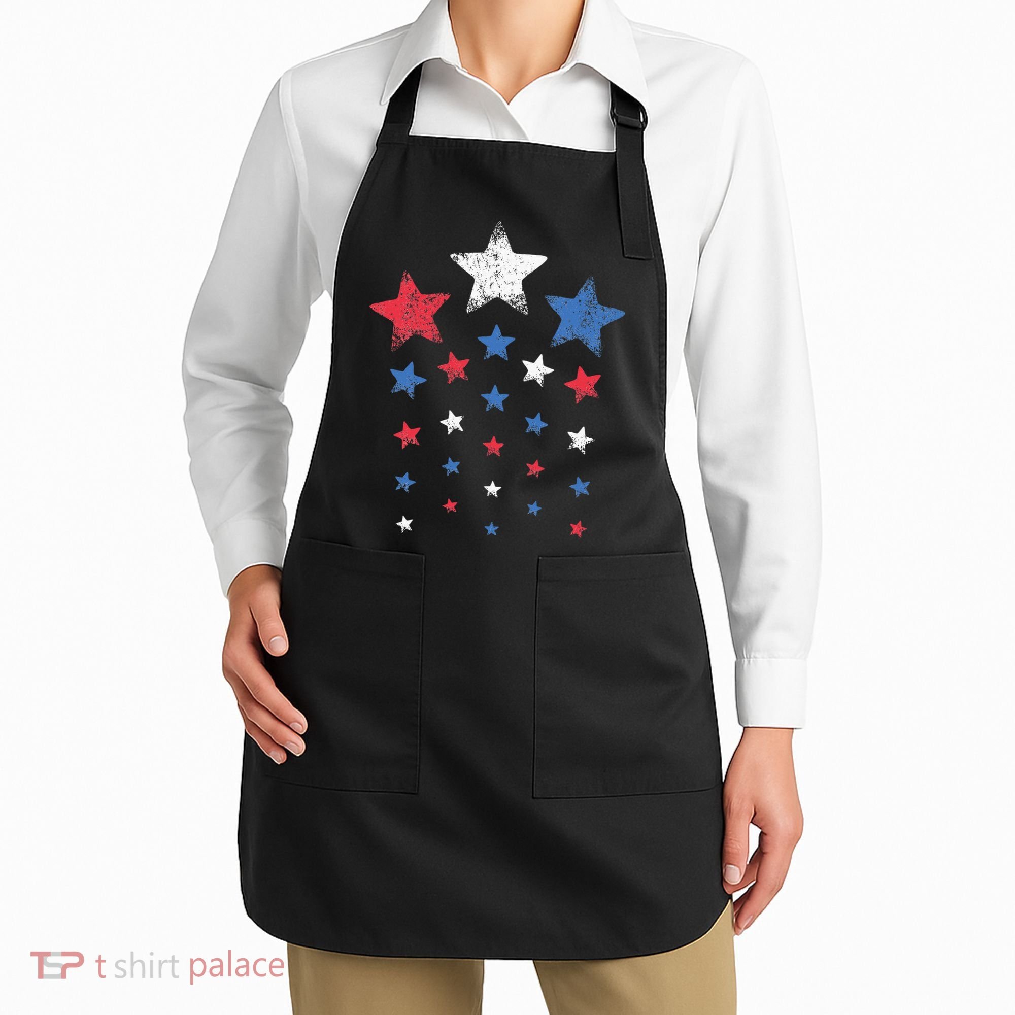 4th Of July Cute Red White Blue Stars Apron