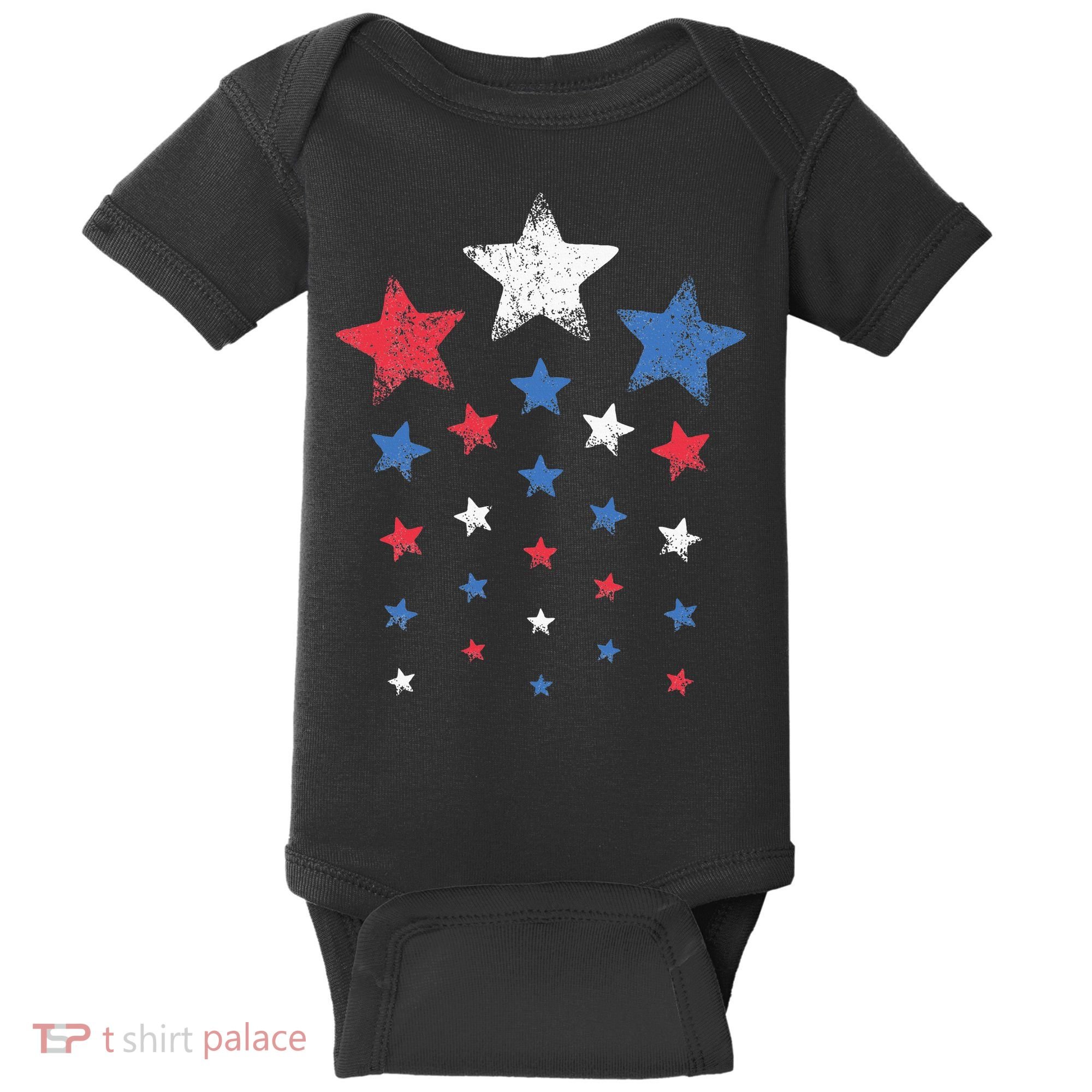 4th Of July Cute Red White Blue Stars Baby Bodysuit