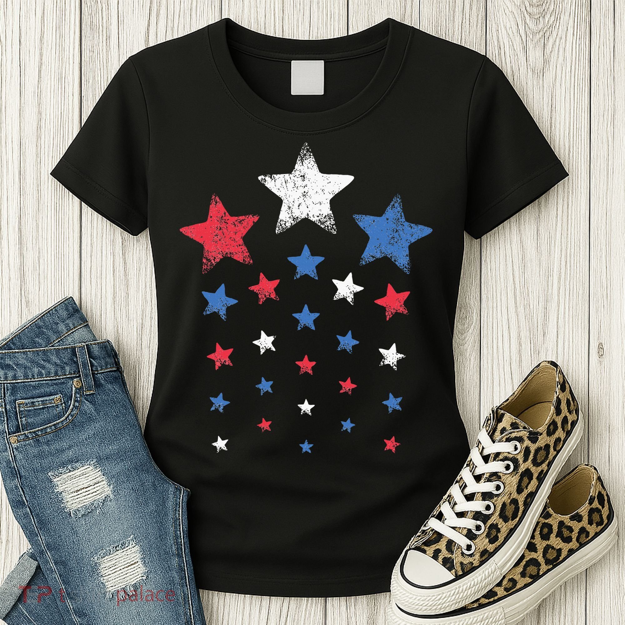 4th Of July Cute Red White Blue Stars Women's T-Shirt