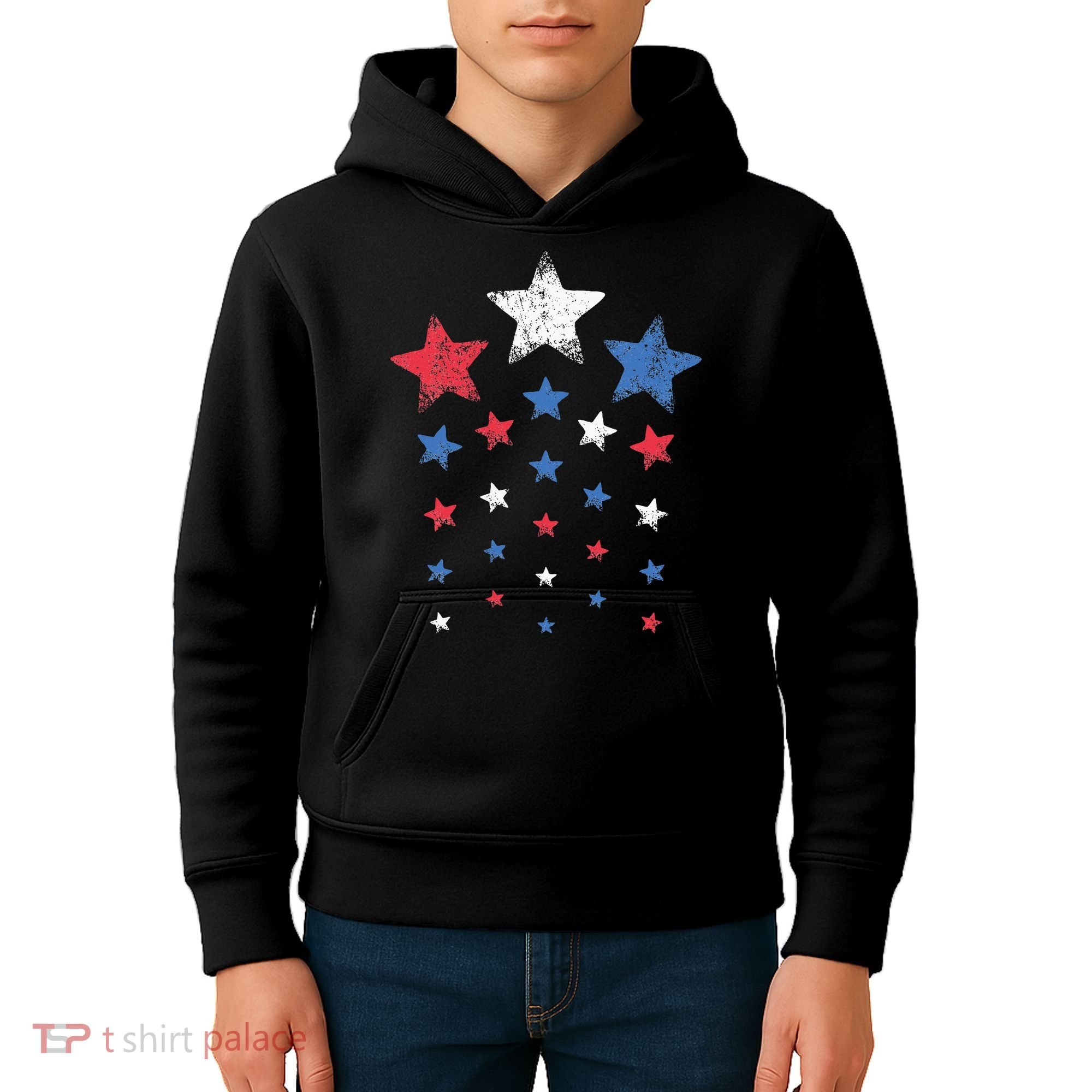 4th Of July Cute Red White Blue Stars Kids Hoodie