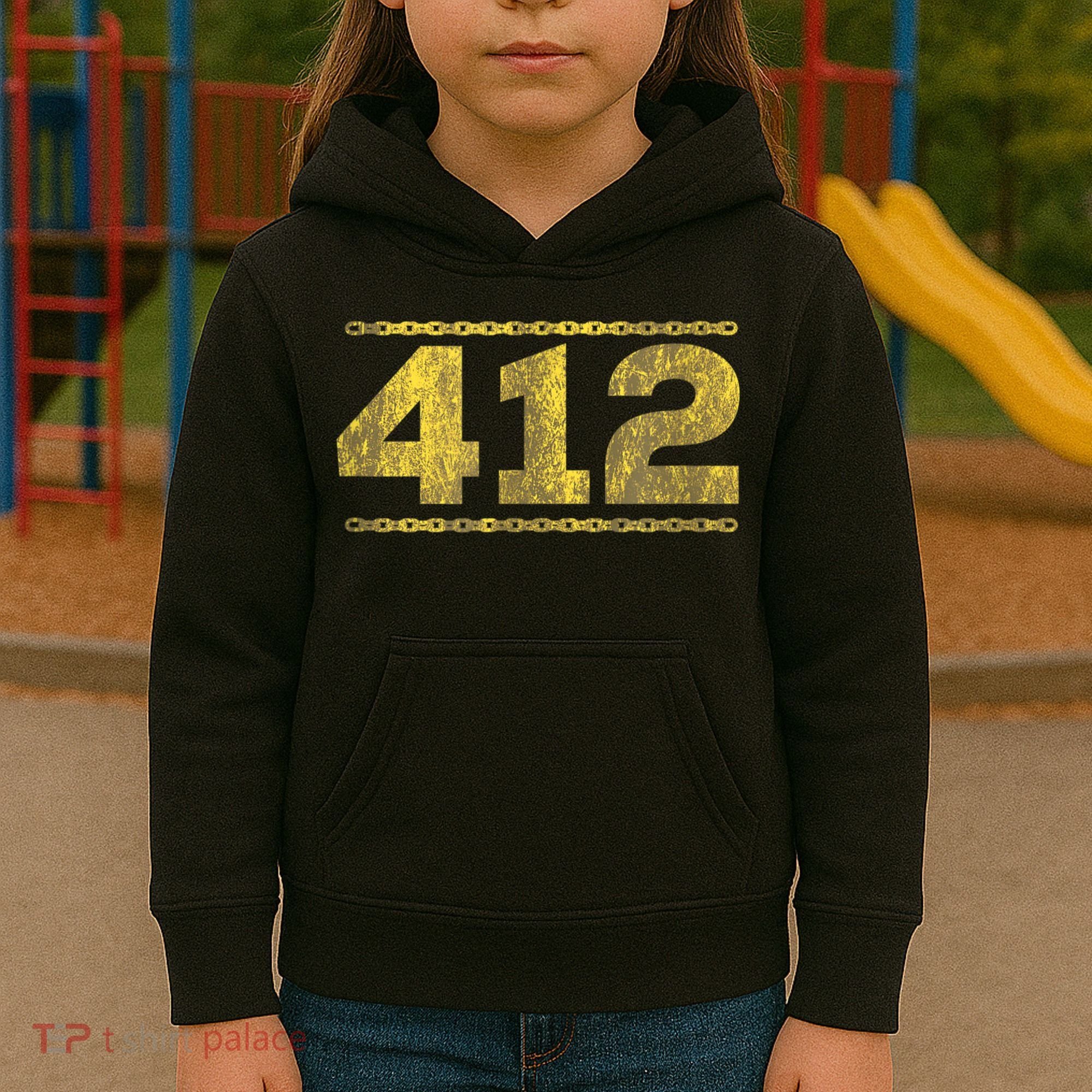 412 Pittsburgh Distressed Chain Yinzer City Retro Kids Hoodie