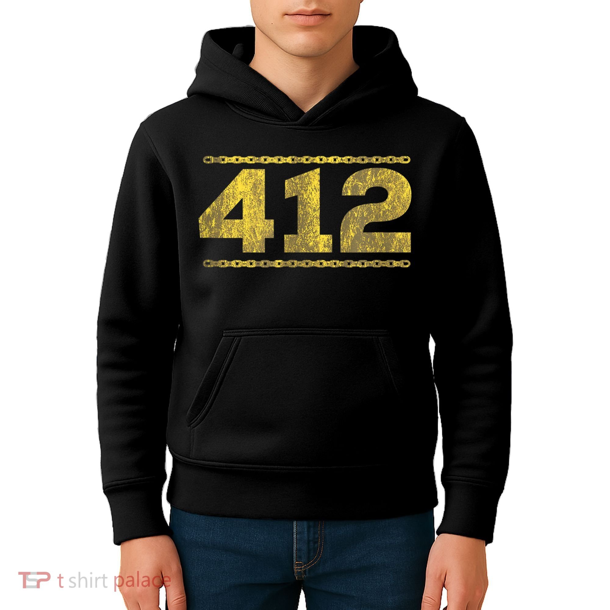 412 Pittsburgh Distressed Chain Yinzer City Retro Kids Hoodie
