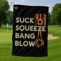 4 Stroke Cycle Suck Squeeze Bang Blow Piston Mechanic Gift Golf Towel thumb 1
