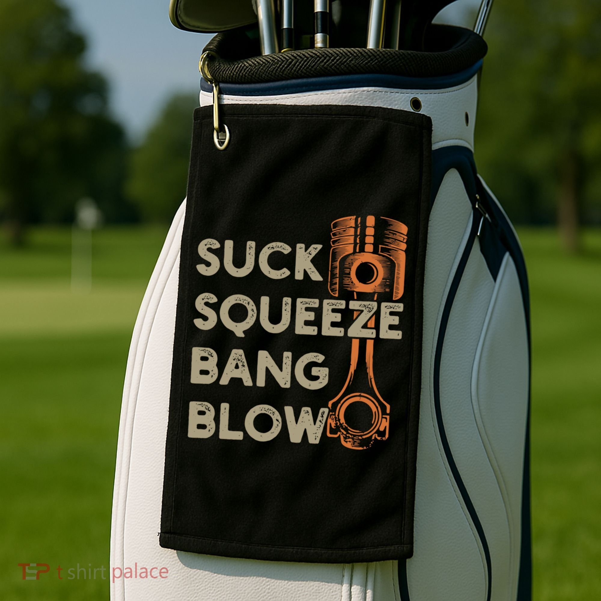 4 Stroke Cycle Suck Squeeze Bang Blow Piston Mechanic Gift Golf Towel