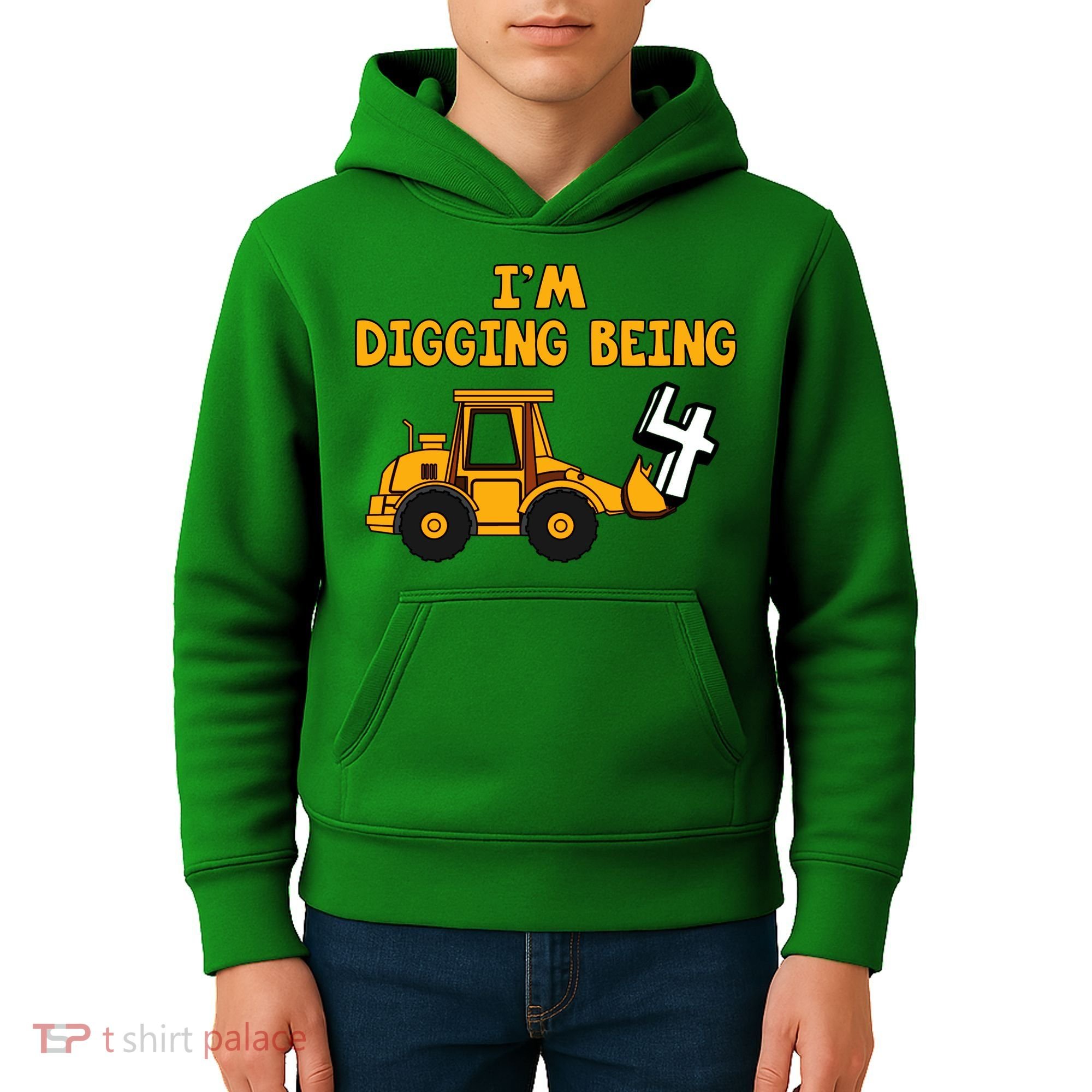 4th Birthday I'm Digging Being Four Kids Hoodie
