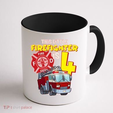 4th Birthday This Little Firefighter Is Four Coffee Mug back