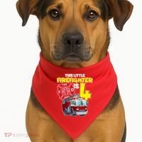 4th Birthday This Little Firefighter Is Four USA-Made Doggie Bandana thumb 1