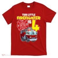 4th Birthday This Little Firefighter Is Four T-Shirt thumb 0