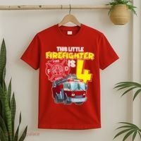 4th Birthday This Little Firefighter Is Four T-Shirt thumb 2