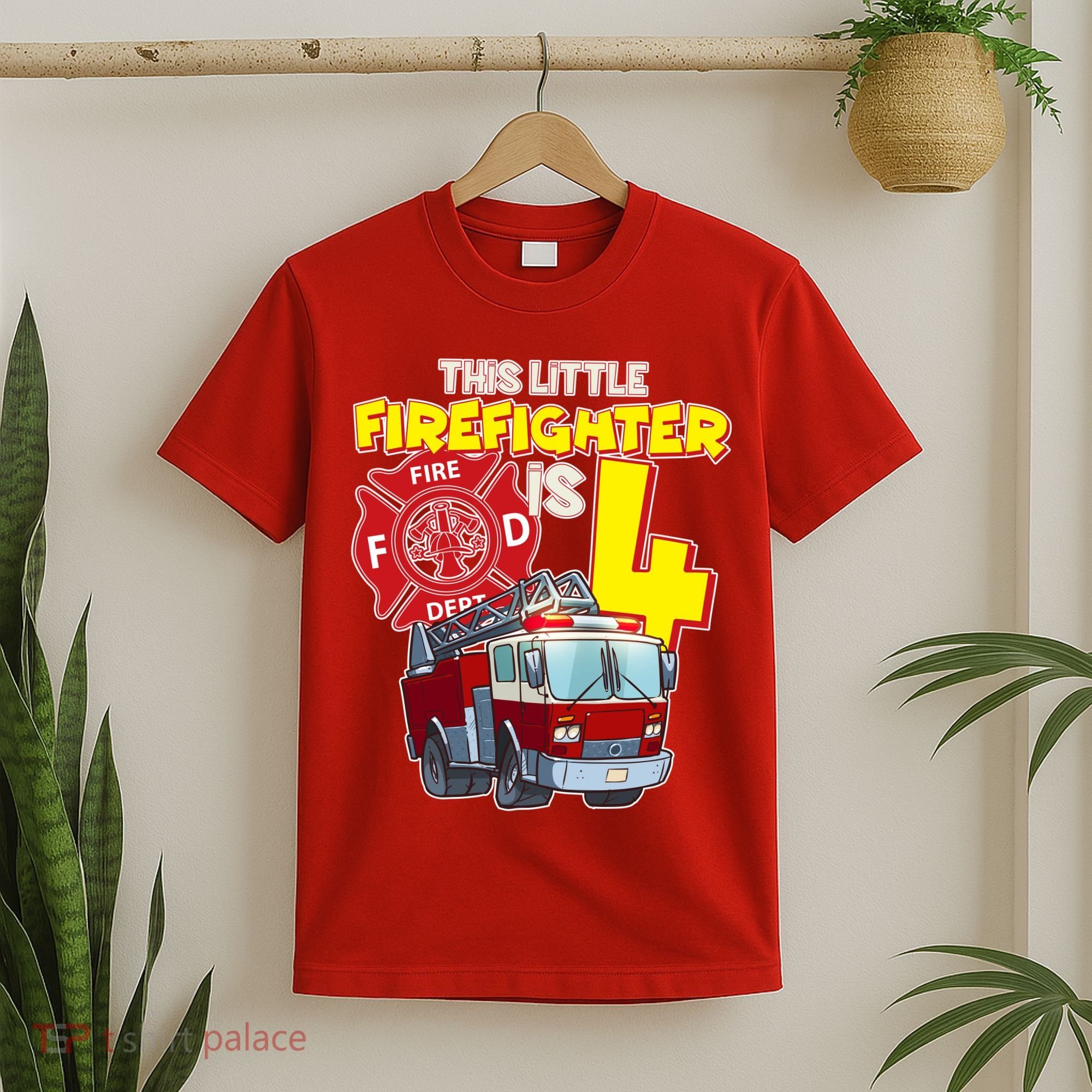 4th Birthday This Little Firefighter Is Four T-Shirt