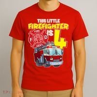 4th Birthday This Little Firefighter Is Four T-Shirt thumb 3