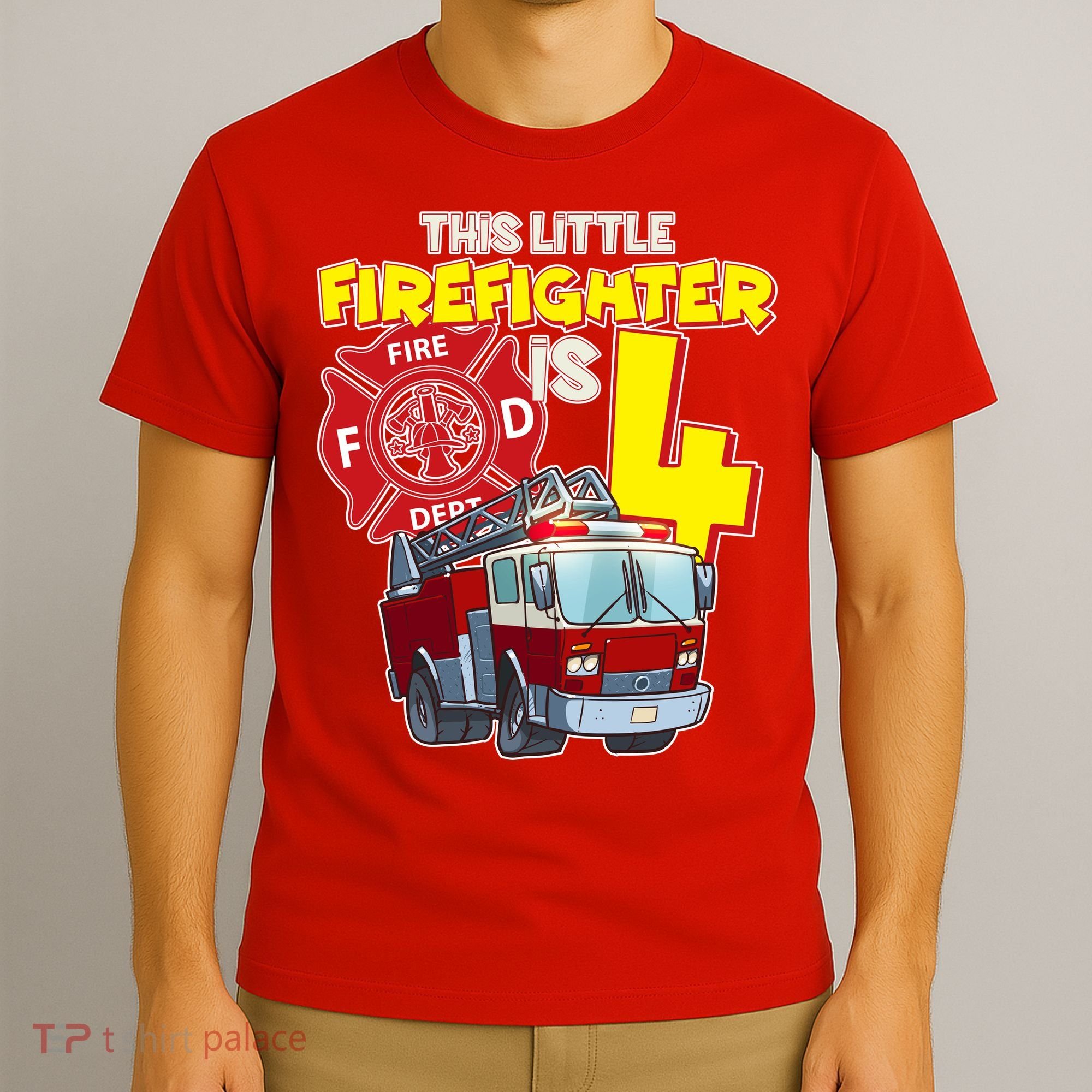 4th Birthday This Little Firefighter Is Four T-Shirt