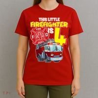 4th Birthday This Little Firefighter Is Four T-Shirt thumb 4