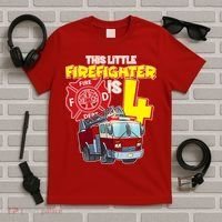 4th Birthday This Little Firefighter Is Four T-Shirt thumb 5