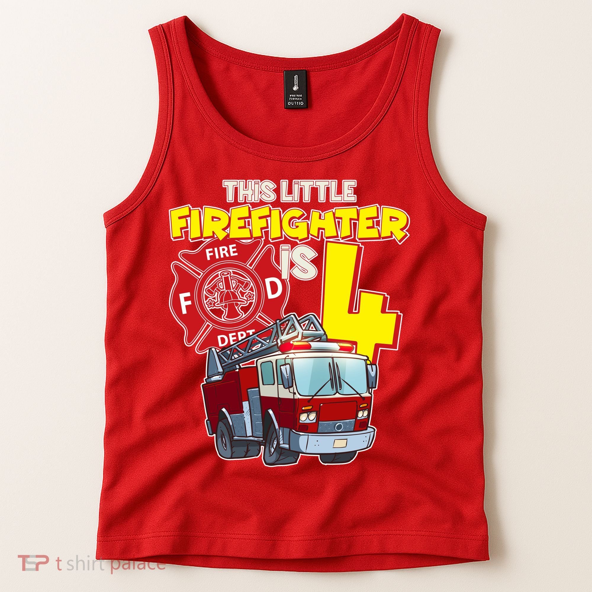 4th Birthday This Little Firefighter Is Four Tank Top