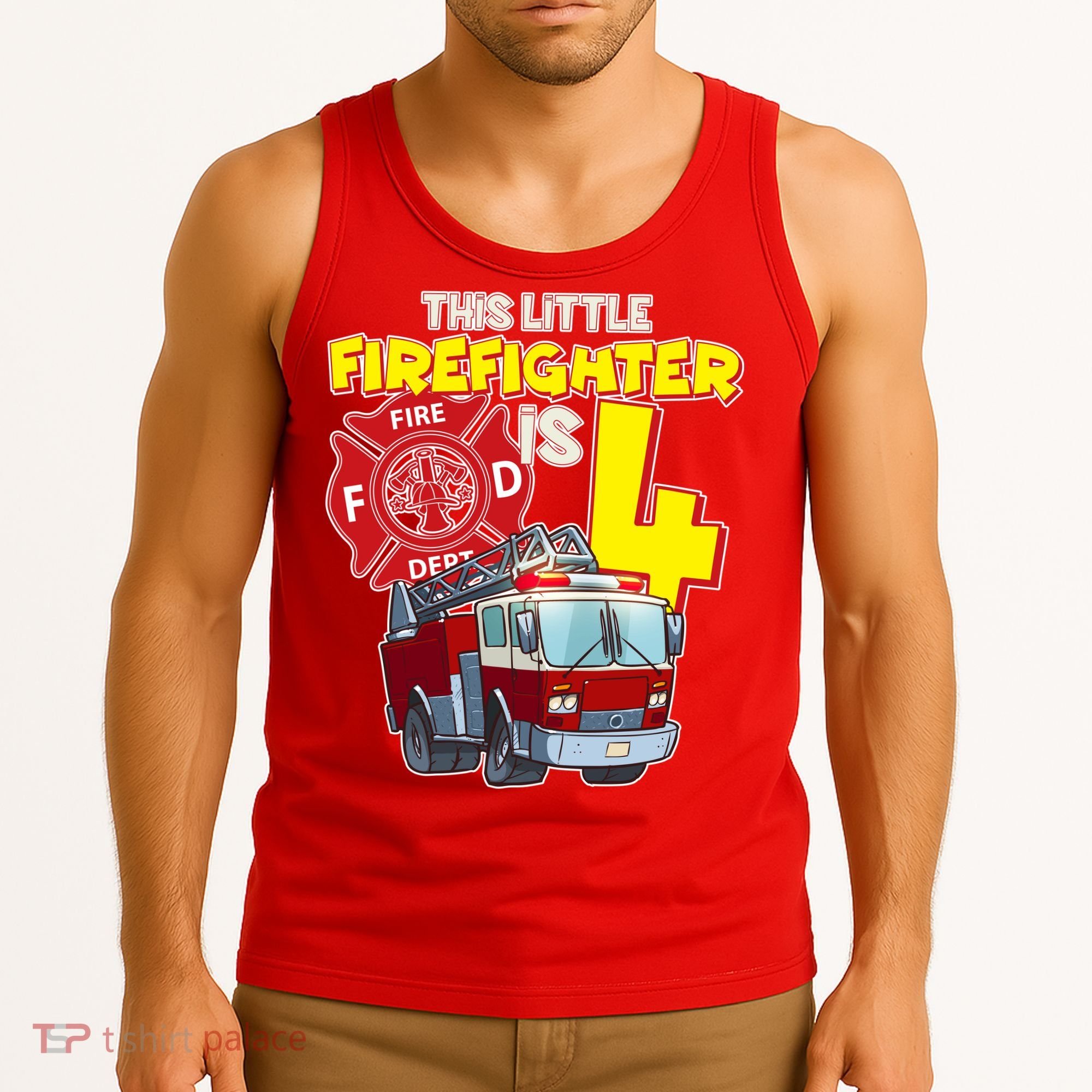 4th Birthday This Little Firefighter Is Four Tank Top