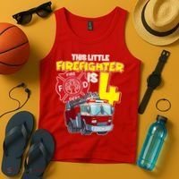 4th Birthday This Little Firefighter Is Four Tank Top thumb 4