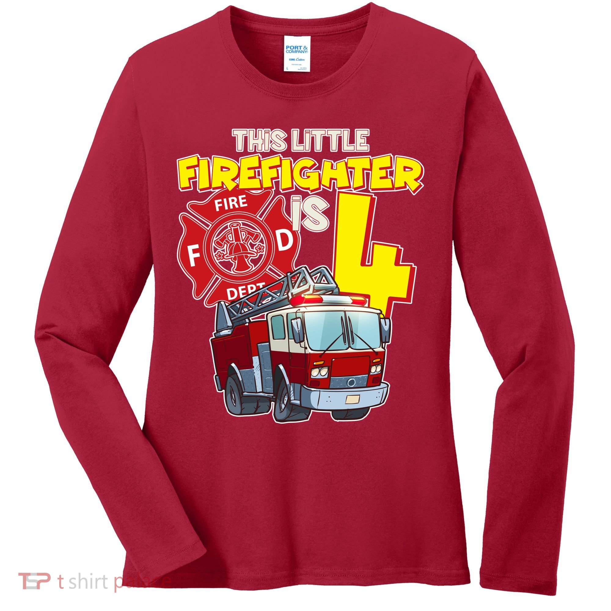 4th Birthday This Little Firefighter Is Four Women's Long Sleeve Shirt