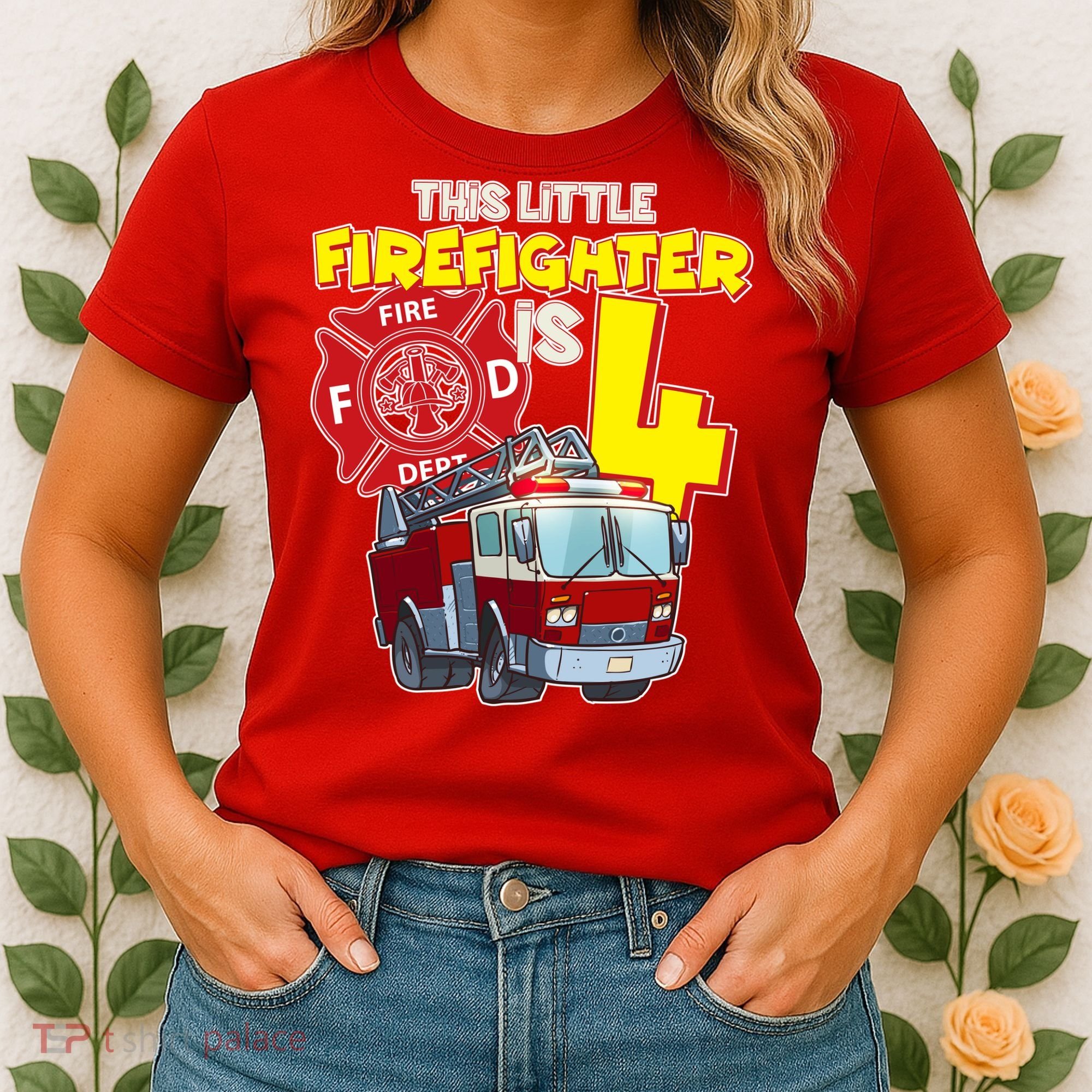 4th Birthday This Little Firefighter Is Four Women's T-Shirt
