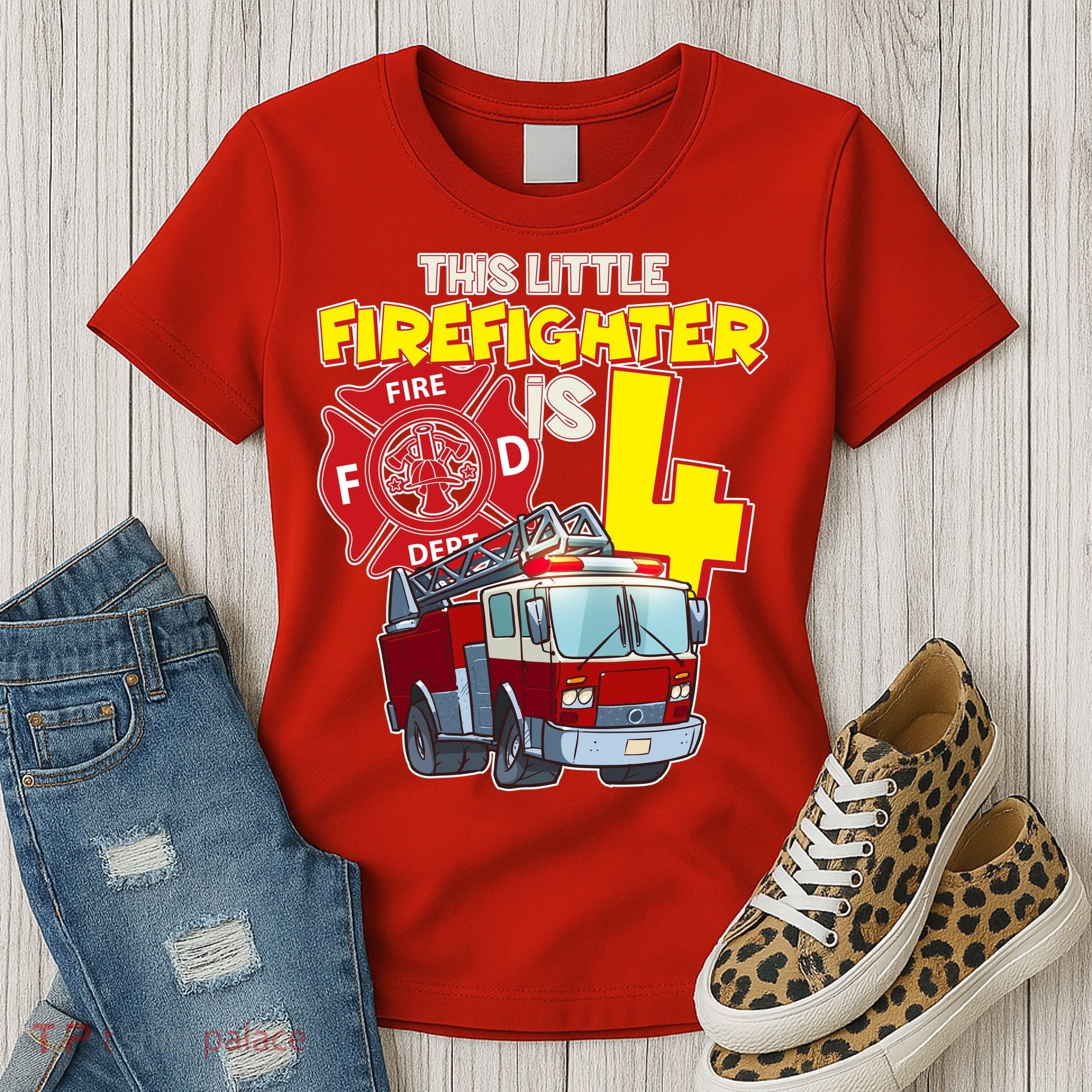 4th Birthday This Little Firefighter Is Four Women's T-Shirt