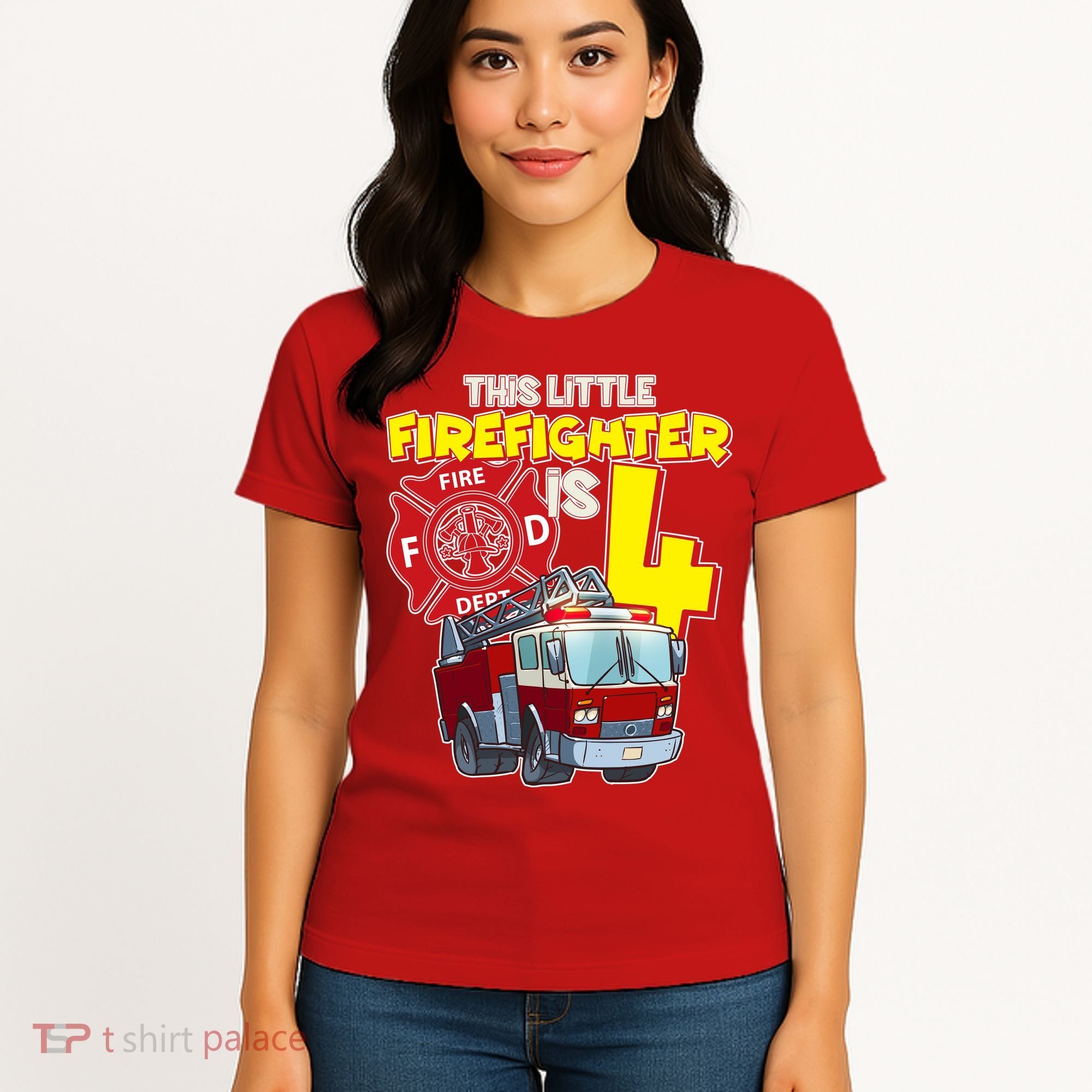 4th Birthday This Little Firefighter Is Four Women's T-Shirt