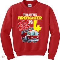 4th Birthday This Little Firefighter Is Four Kids Sweatshirt thumb 0