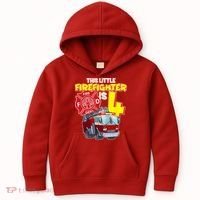 4th Birthday This Little Firefighter Is Four Kids Hoodie thumb 0