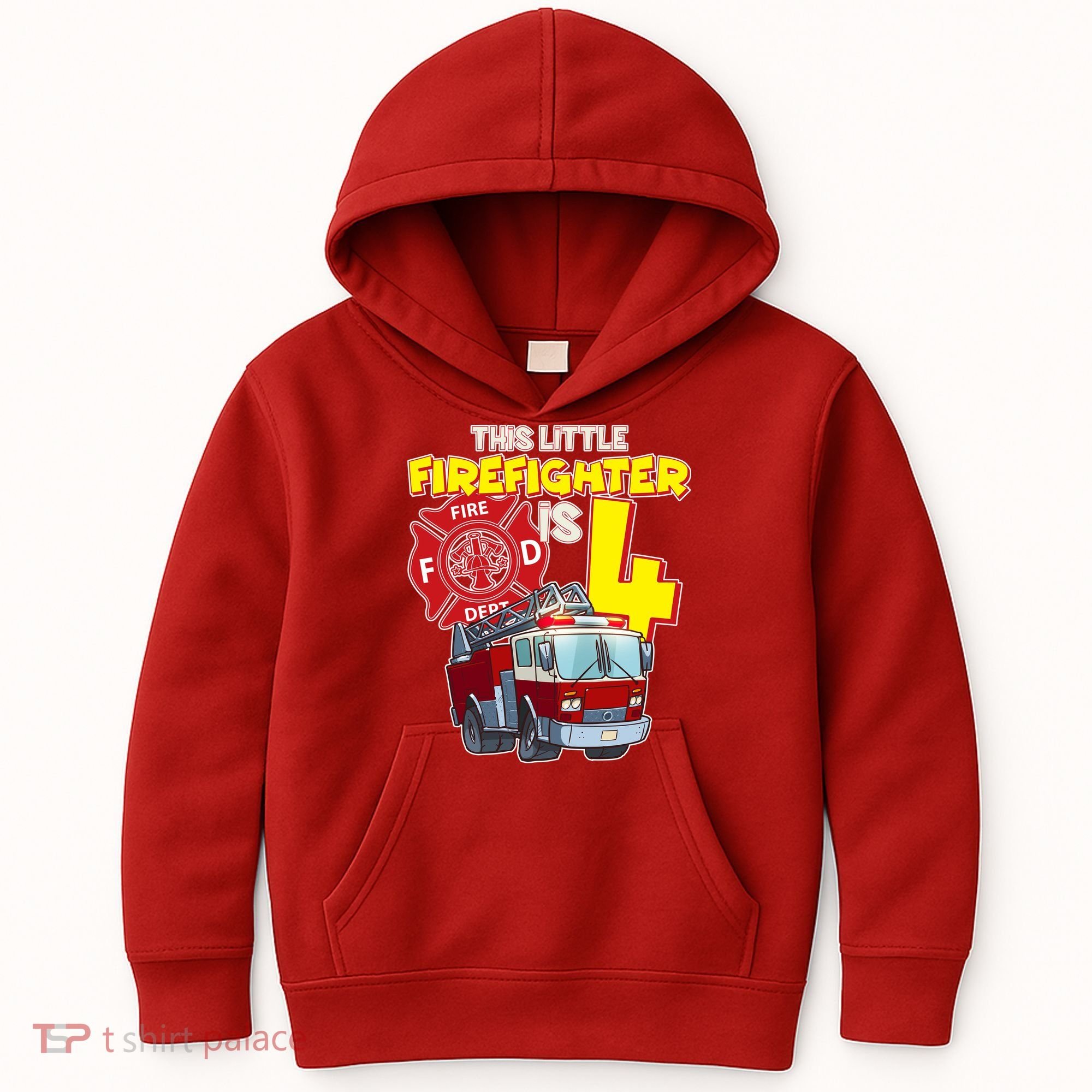 4th Birthday This Little Firefighter Is Four Kids Hoodie