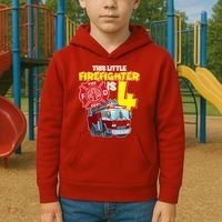 4th Birthday This Little Firefighter Is Four Kids Hoodie thumb 2