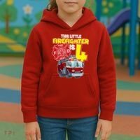 4th Birthday This Little Firefighter Is Four Kids Hoodie thumb 3