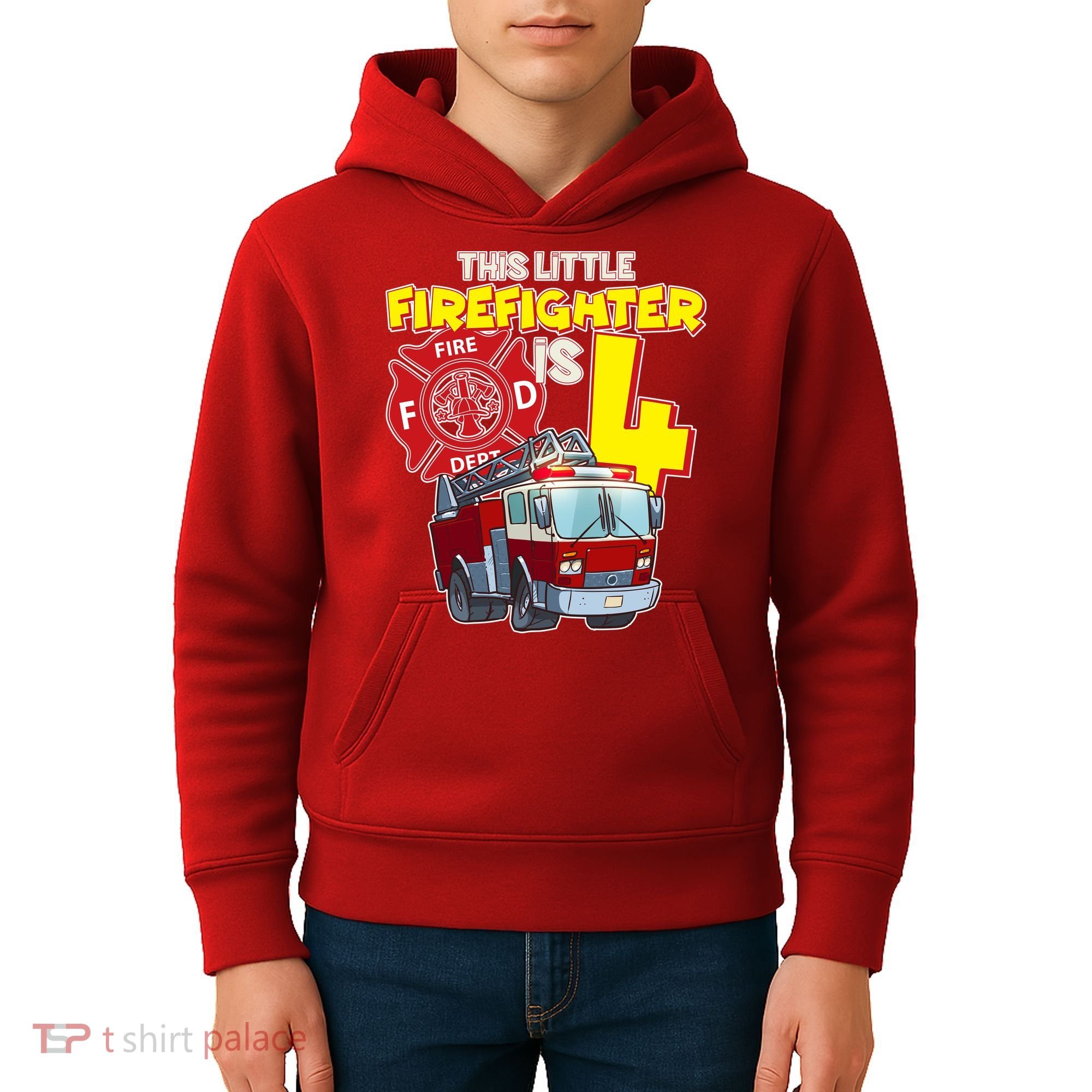 4th Birthday This Little Firefighter Is Four Kids Hoodie