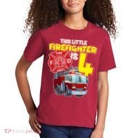 4th Birthday This Little Firefighter Is Four Kids T-Shirt thumb 2