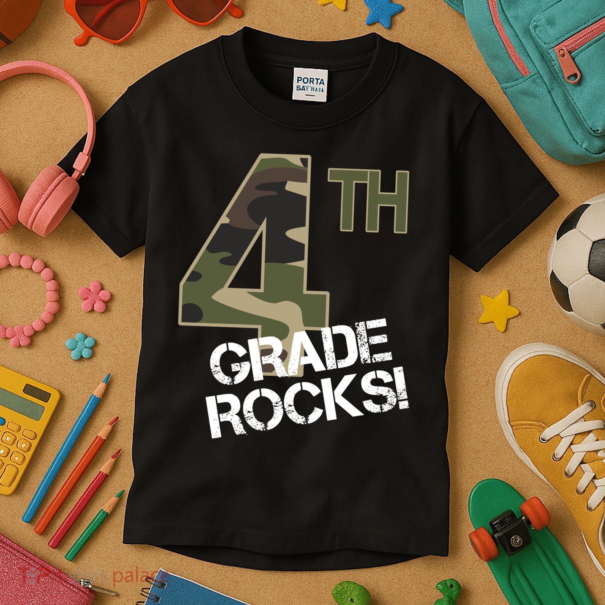 4th Grade Rocks Camo Kids T-Shirt
