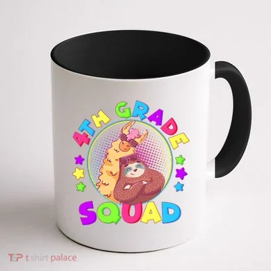 4th Grade Squad Llama Sloth Coffee Mug back