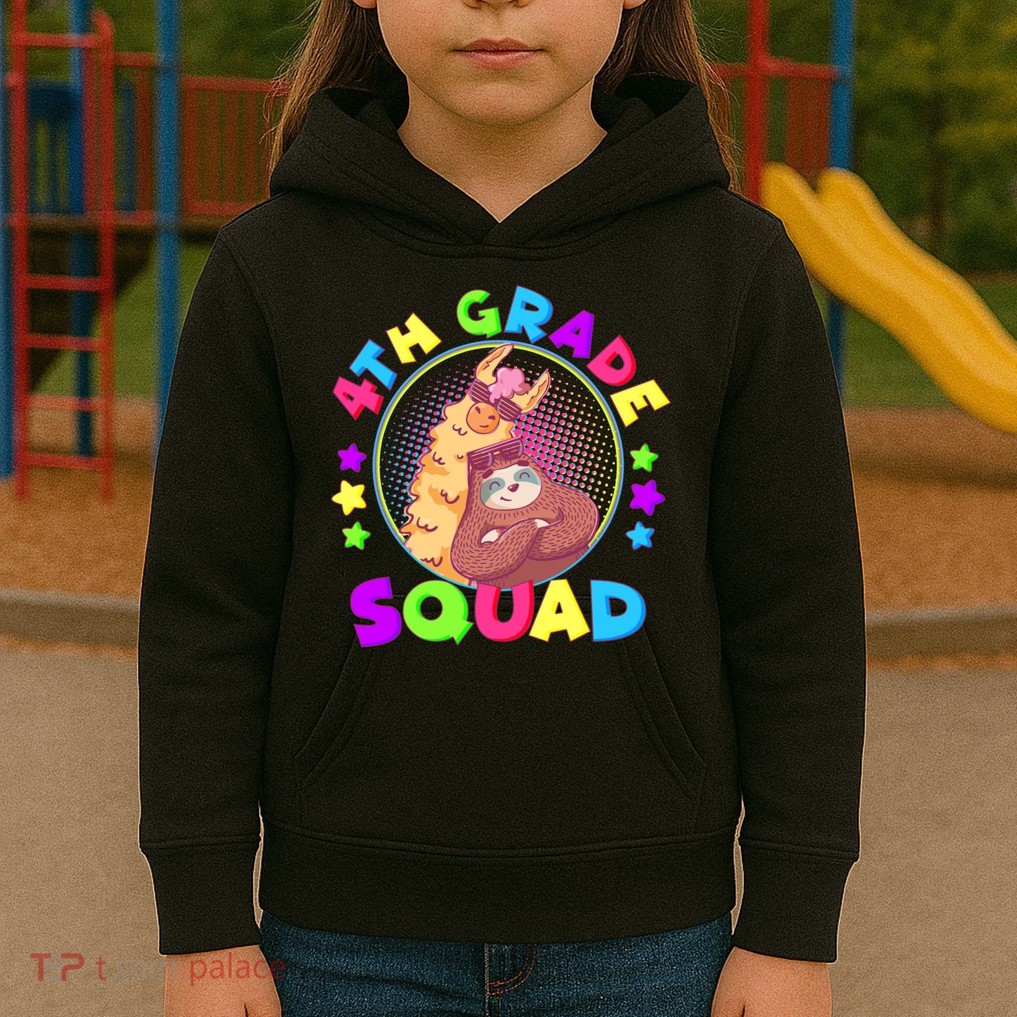 4th Grade Squad Llama Sloth Kids Hoodie