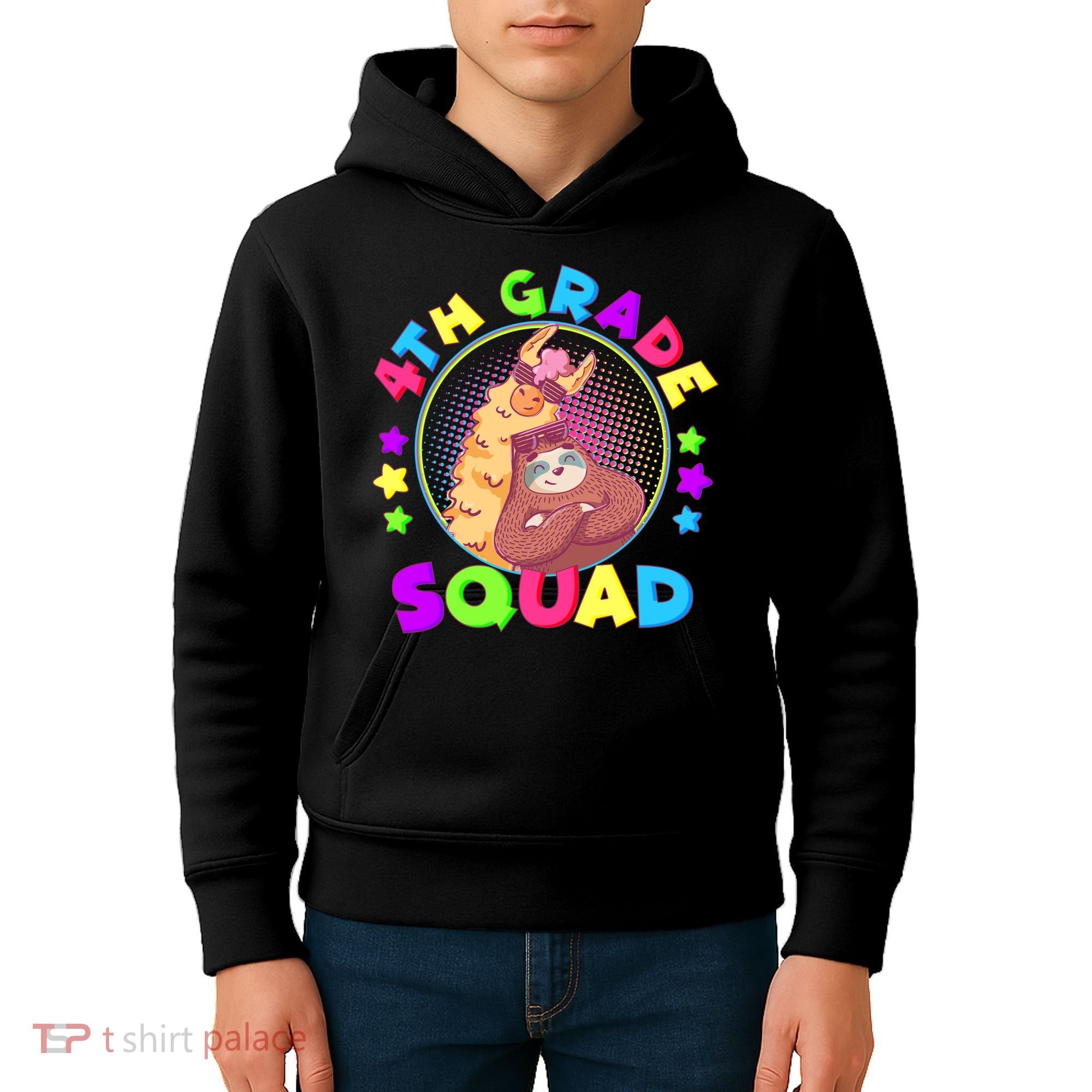 4th Grade Squad Llama Sloth Kids Hoodie
