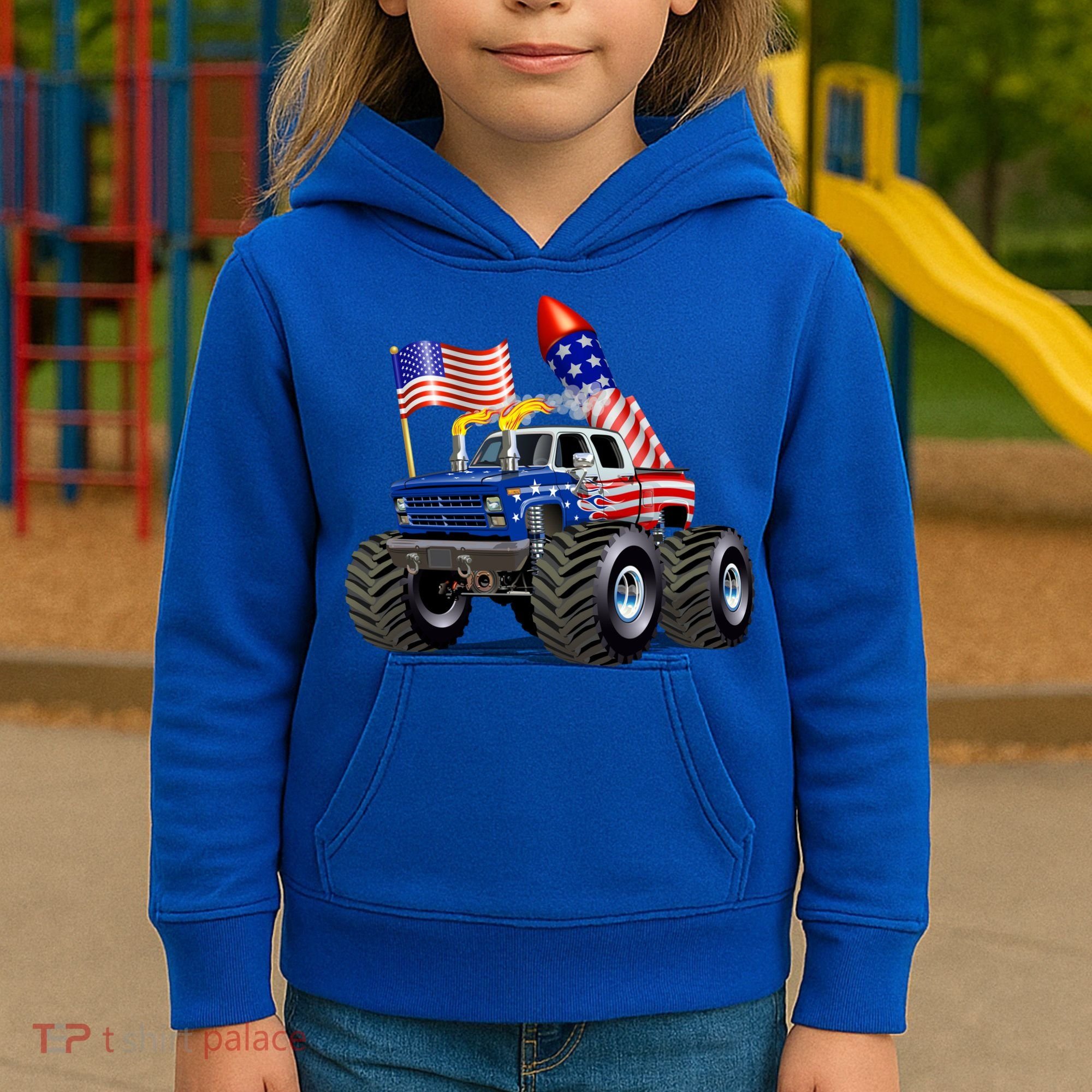 4th Of July Firecracker Monster Truck Kids Hoodie