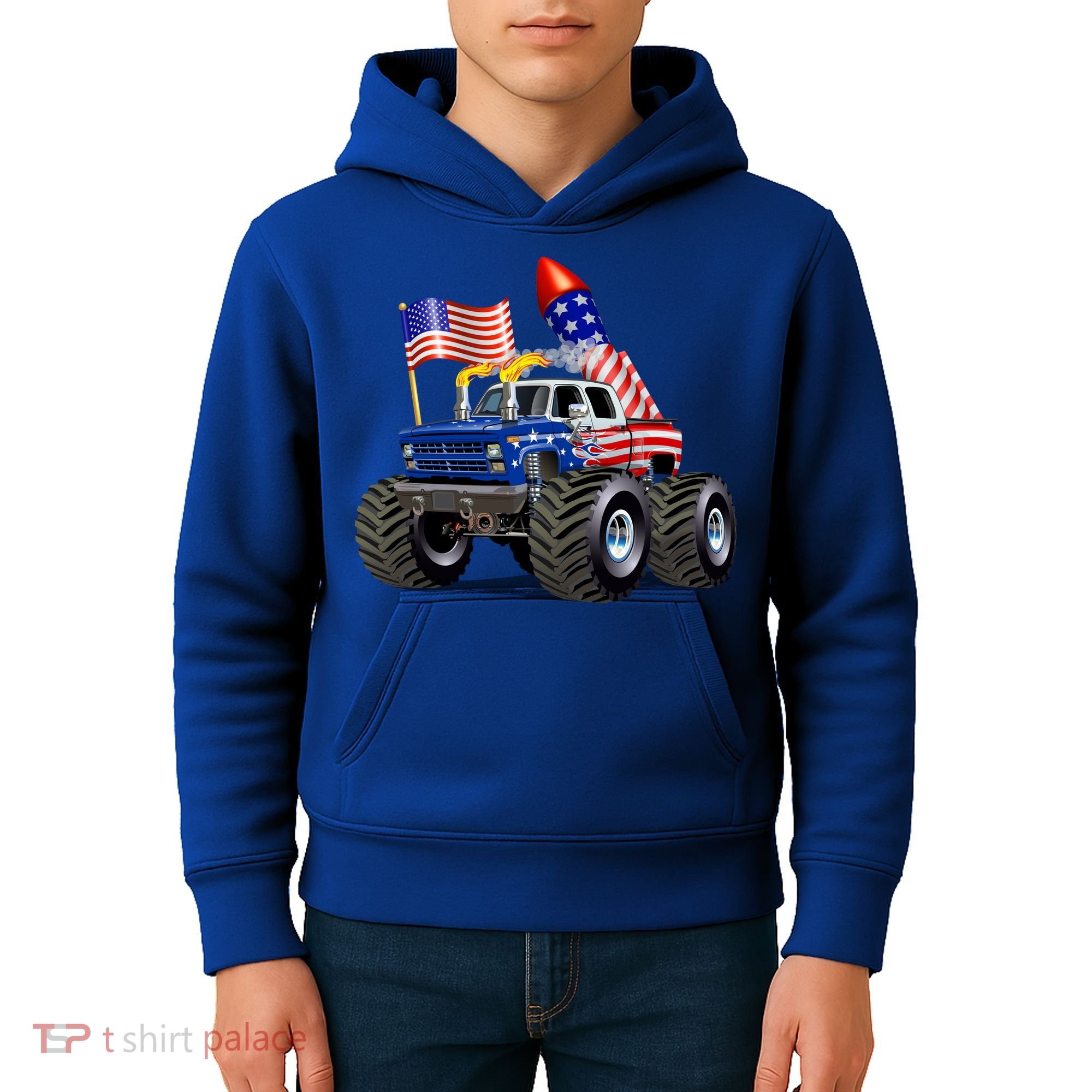 4th Of July Firecracker Monster Truck Kids Hoodie