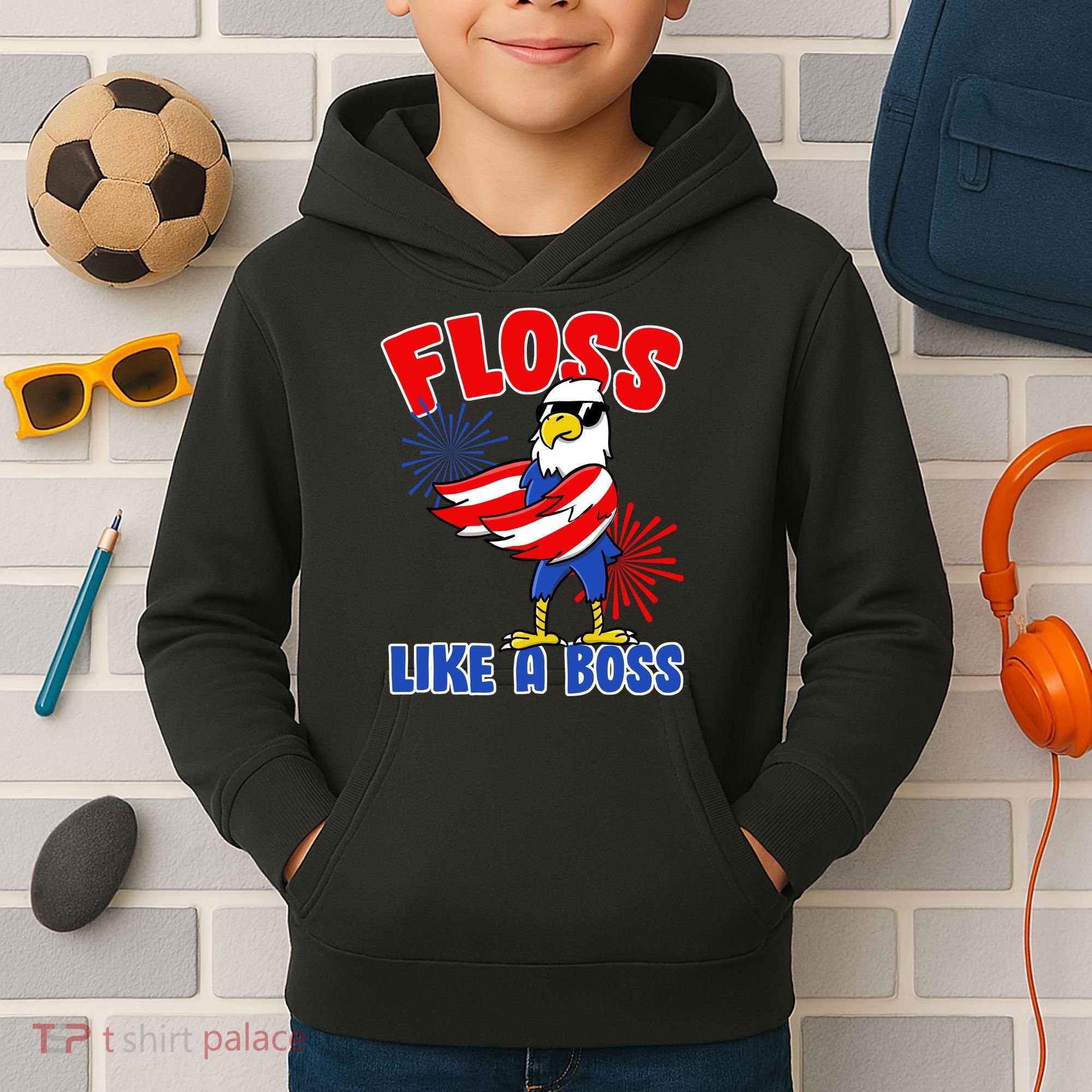 4th Of July Floss Like A Boss Eagle Kids Hoodie