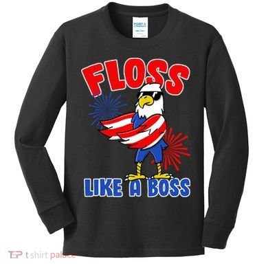 4th Of July Floss Like A Boss Eagle Kids Long Sleeve Shirt
