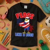 4th Of July Floss Like A Boss Eagle Kids T-Shirt thumb 3