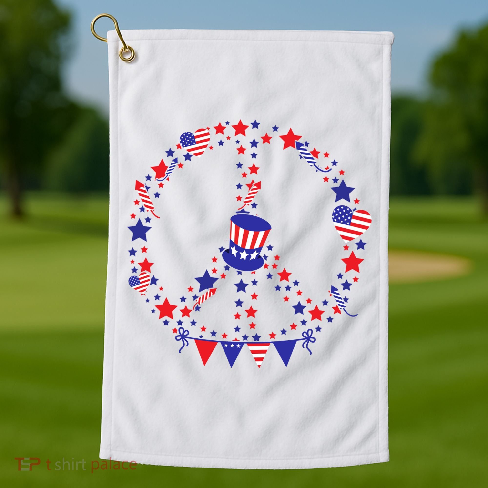 4th Of July Patriotic Peace Sign Golf Towel
