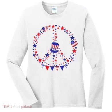 4th Of July Patriotic Peace Sign Women's Long Sleeve Shirt
